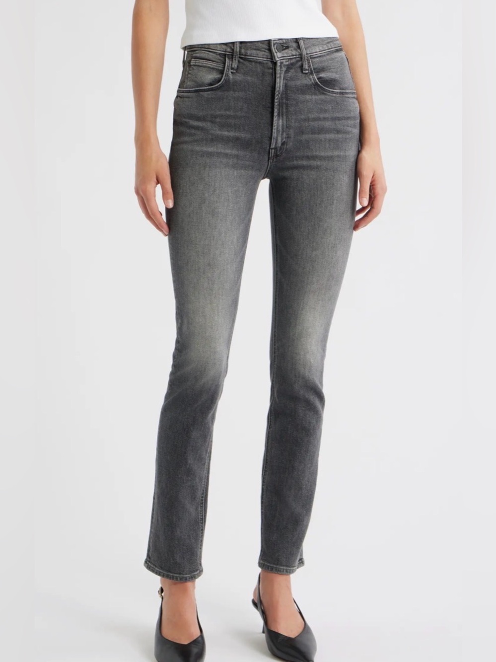 Mother The Dazzler Hover Straight Leg Jeans in Grey Wash. Size 26